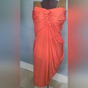 Yigal Azrouel orange drapey strapless party dress